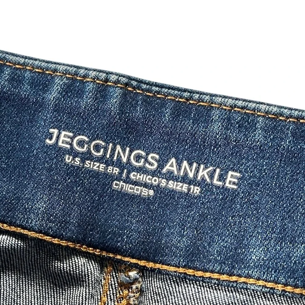 Chico's Jeggings 1R‎ (8) Mid Rise Skinny Ankle Dark Wash Cropped Inseam 27.5